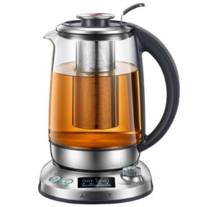 tea kettle electric, amegat tea pot with removable infuser, 9 preset brewing programs tea maker with temperature control, 2 hours keep warm, 1.7l electric kettles, 1200w, glass and stainless steel