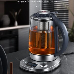 Tea Kettle Electric, AMEGAT Tea Pot with Removable Infuser, 9 Preset Brewing Programs Tea Maker with Temperature Control, 2 Hours Keep Warm, 1.7L Electric Kettles, 1200W, Glass and Stainless Steel