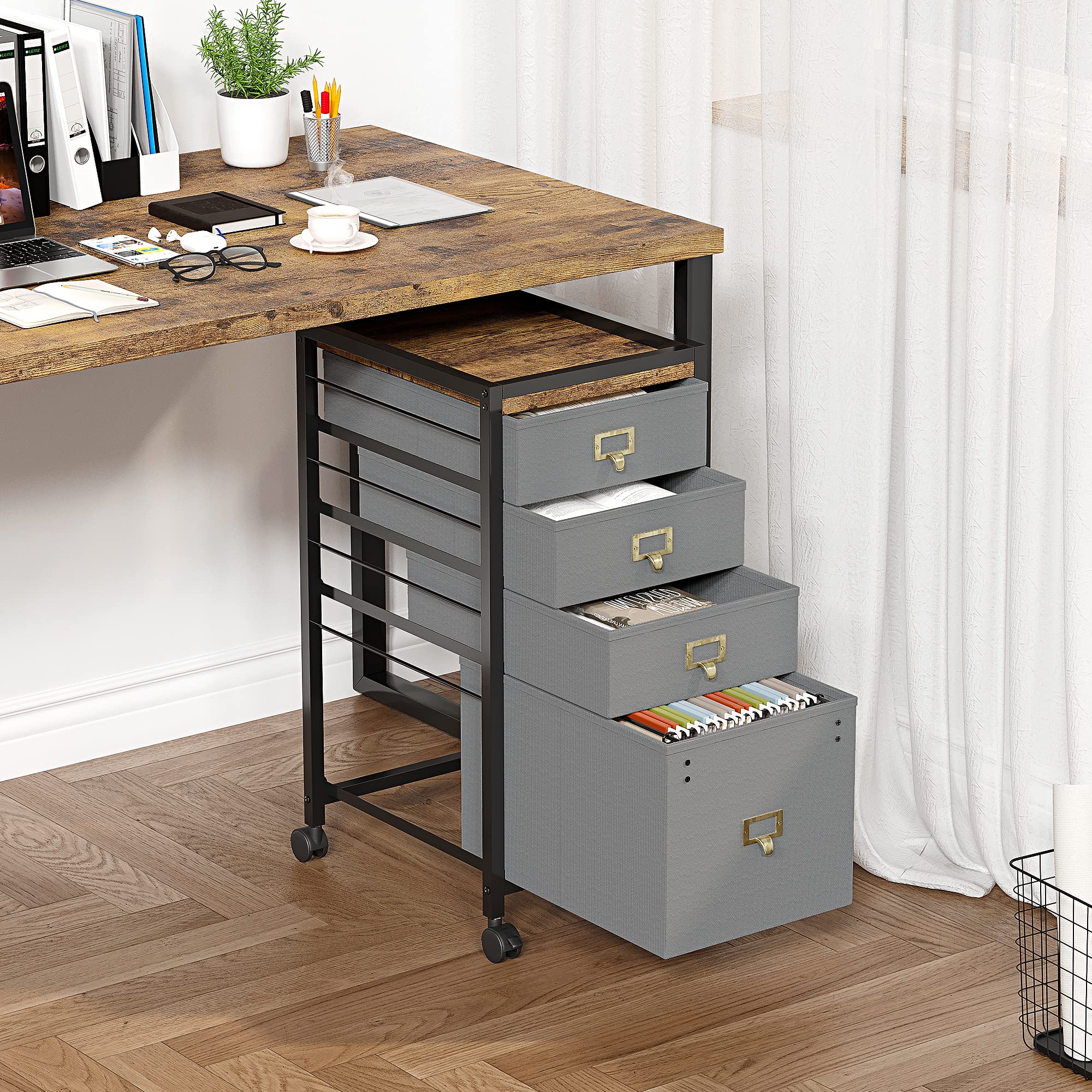 Alkmaar 4 Drawer Vertical Mobile File Cabinet Fits A4 or Letter Size, Rustic Grey