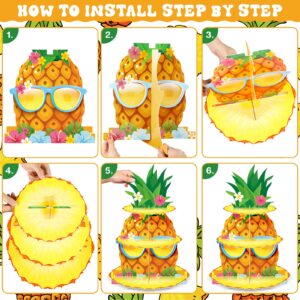 Zopeal 3 Tier Hawaiian Pineapple Cupcake Stand Pineapple Theme Cupcake Holder Luau Aloha Cake Holder Decorations Tropical Cupcake Dessert for Summer Pool Beach Baby Shower Birthday Party Supplies