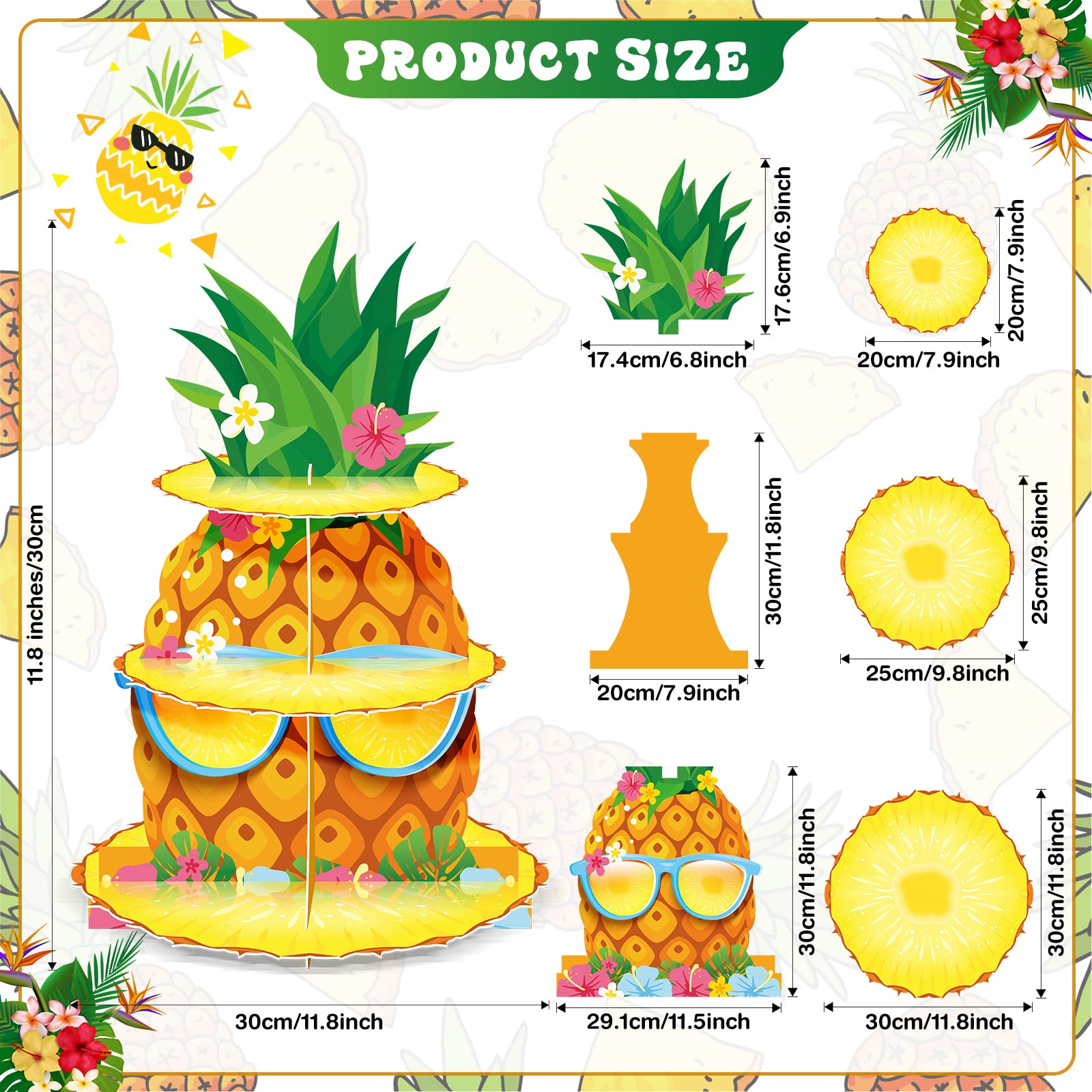 Zopeal 3 Tier Hawaiian Pineapple Cupcake Stand Pineapple Theme Cupcake Holder Luau Aloha Cake Holder Decorations Tropical Cupcake Dessert for Summer Pool Beach Baby Shower Birthday Party Supplies