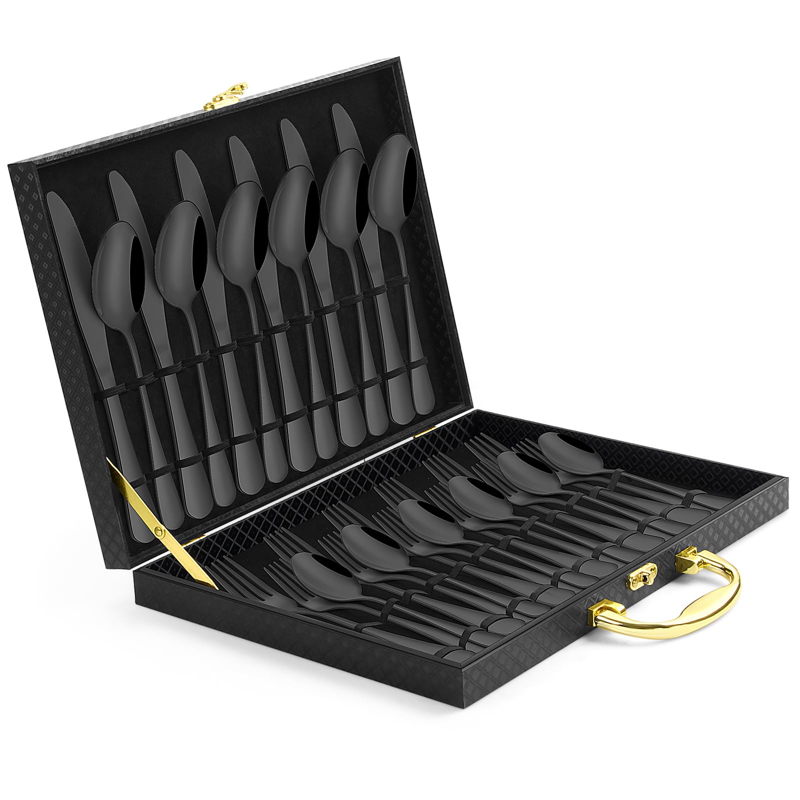 30-Piece Black Silverware Set, Blingco Black Flatware Set for 6, Food-Grade Stainless Steel Cutlery Set, Tableware Eating Utensils with Gift Box for Home Restaurant, Mirror Polished, Dishwasher Safe