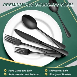 30-Piece Black Silverware Set, Blingco Black Flatware Set for 6, Food-Grade Stainless Steel Cutlery Set, Tableware Eating Utensils with Gift Box for Home Restaurant, Mirror Polished, Dishwasher Safe