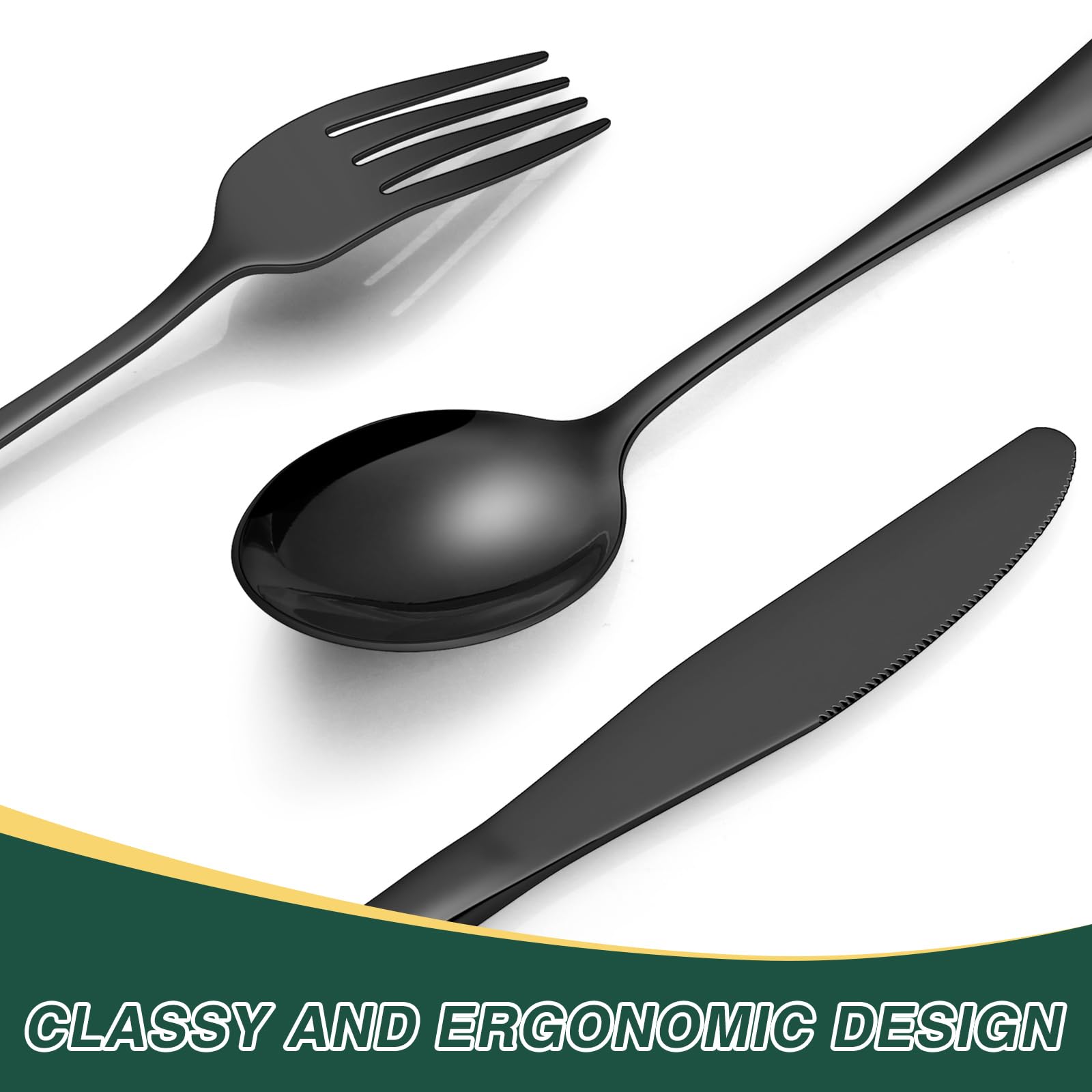 30-Piece Black Silverware Set, Blingco Black Flatware Set for 6, Food-Grade Stainless Steel Cutlery Set, Tableware Eating Utensils with Gift Box for Home Restaurant, Mirror Polished, Dishwasher Safe