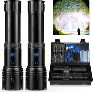 alstu rechargeable flashlights high lumens, 990,000 lumens bright led flashlight with 7 modes, powerful tactical flash light for home camping hiking outdoor