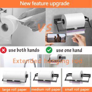 Wonglea Paper Towel Holder for One Hand Tear, Upgraded Under Cabinet Paper Towel Holder Wall Mount,Self Adhesive Paper Towel Roll Holder Under Counter,Matte Black Paper Towel Rack for Kitchen