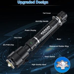 NJ FOREVER Rechargeable Flashlight High Lumens, 150000 Lumens Super Bright LED Flash Light, 5 Light Modes, IPX6 Waterproof Powerful Handheld Flashlight for Camping Hiking Outdoor