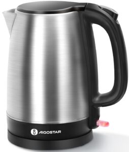 aigostar electric kettle, 1.7l stainless steel electric tea kettle, 1500w fast boil water kettle with led light, auto shut off & boil dry protection, bpa-free water boiler for tea and coffee, sliver