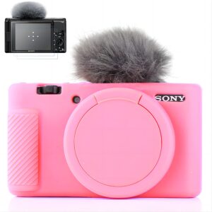 yisau camera case for sony zv-1, sony zv1 camera case digital camera anti-scratch slim fit soft dslr camera sleeve with zv1 screen protector (pink)
