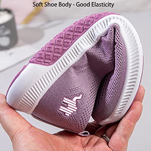 ELSHTIDE Women's Knit Mesh Breathable Slip On Platform Sneakers,Outdoor Non-Slip Comfort Orthopedic Diabetic Fashion Walking Shoes (Black,8.5)
