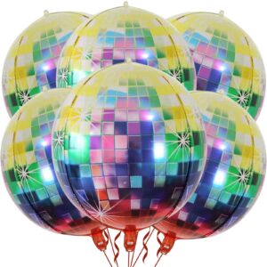 Colorful Disco Balloons 22 Inch 6 Pack Round Metallic Disco Balloons for Disco Party Decorations Back to 70s 80s 90s Retro Party Decorations