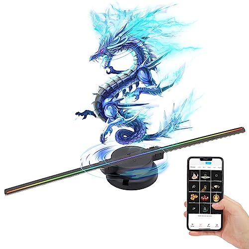 3D Hologram Fan Display-APP Controlled 16.9 Inch Holographic Projection LED Fan Display Advertising Projector with 256 LEDs 800+ Free 3D Video Library for Business Store Signs, Bar, Event, Exhibition