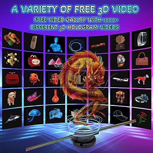 3D Hologram Fan Display-APP Controlled 16.9 Inch Holographic Projection LED Fan Display Advertising Projector with 256 LEDs 800+ Free 3D Video Library for Business Store Signs, Bar, Event, Exhibition