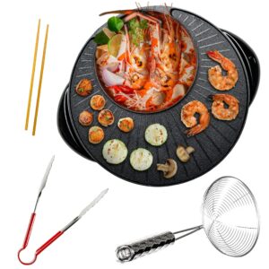 OVENTE Electric Hot Pot and Grill Combo, 2-in-1 Portable Countertop Cooker with Temperature Control Perfect for Korean BBQ, Shabu Shabu and Soup with Free Strainer, Chopsticks and Tong, Black GH10133B