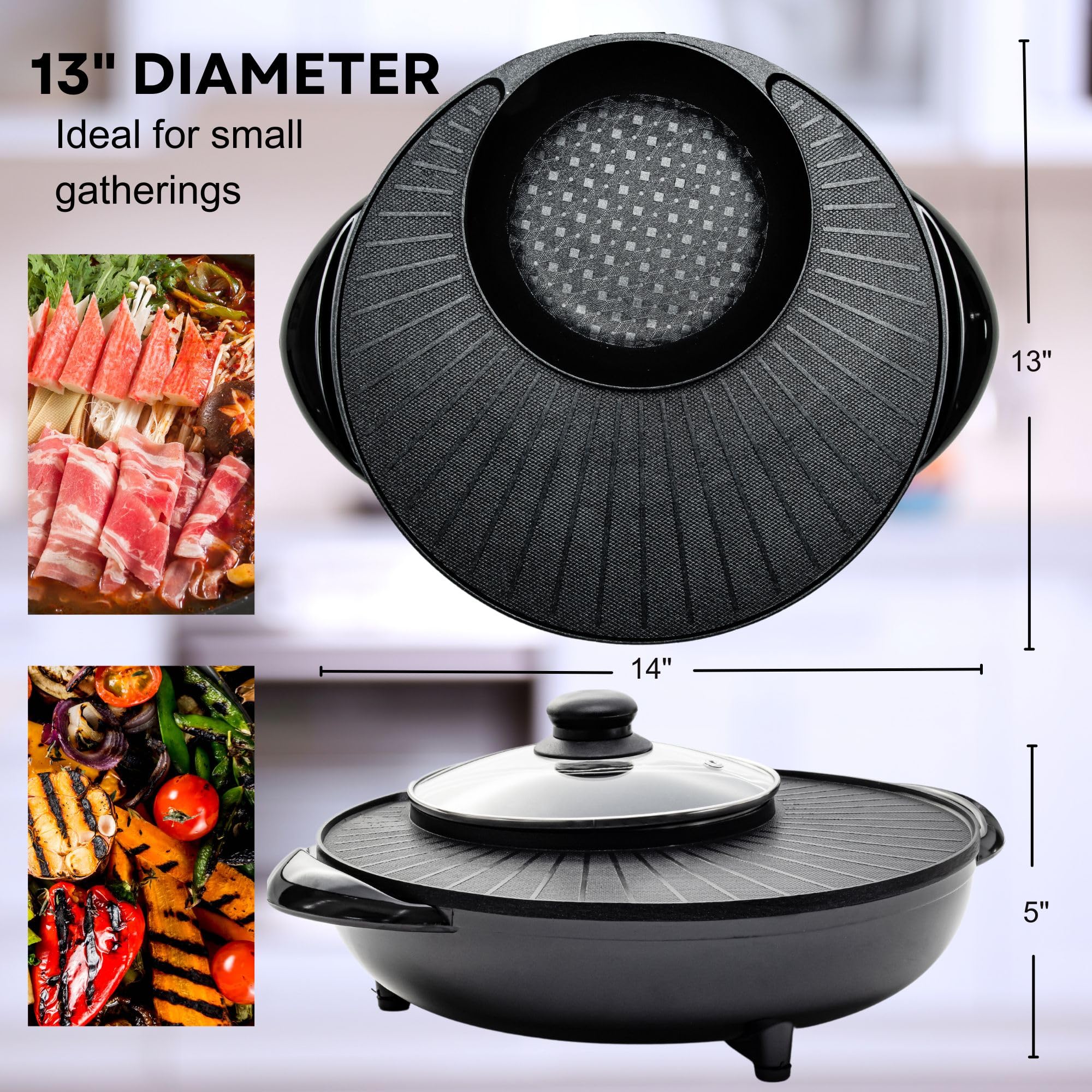 OVENTE Electric Hot Pot and Grill Combo, 2-in-1 Portable Countertop Cooker with Temperature Control Perfect for Korean BBQ, Shabu Shabu and Soup with Free Strainer, Chopsticks and Tong, Black GH10133B