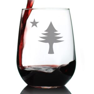 old maine flag - stemless wine glass - original 1901 state of maine flag gifts for women & men mainers - large 17 ounce