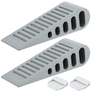 jqk rubber door stopper wedge, grey 2 pack soft tpr premium door stops for bottom of heavy duty door on tile, concrete, carpet, wooden floor, dsb61-gy-p2