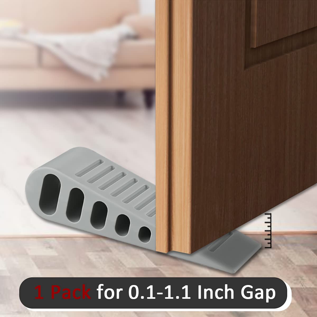 JQK Rubber Door Stopper Wedge, Grey 2 Pack Soft TPR Premium Door Stops for Bottom of Heavy Duty Door on Tile, Concrete, Carpet, Wooden Floor, DSB61-GY-P2