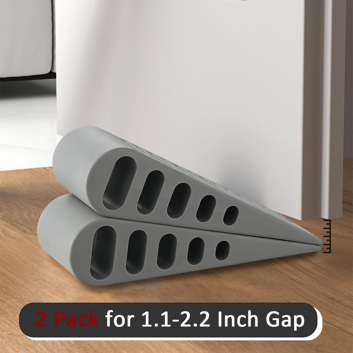 JQK Rubber Door Stopper Wedge, Grey 2 Pack Soft TPR Premium Door Stops for Bottom of Heavy Duty Door on Tile, Concrete, Carpet, Wooden Floor, DSB61-GY-P2