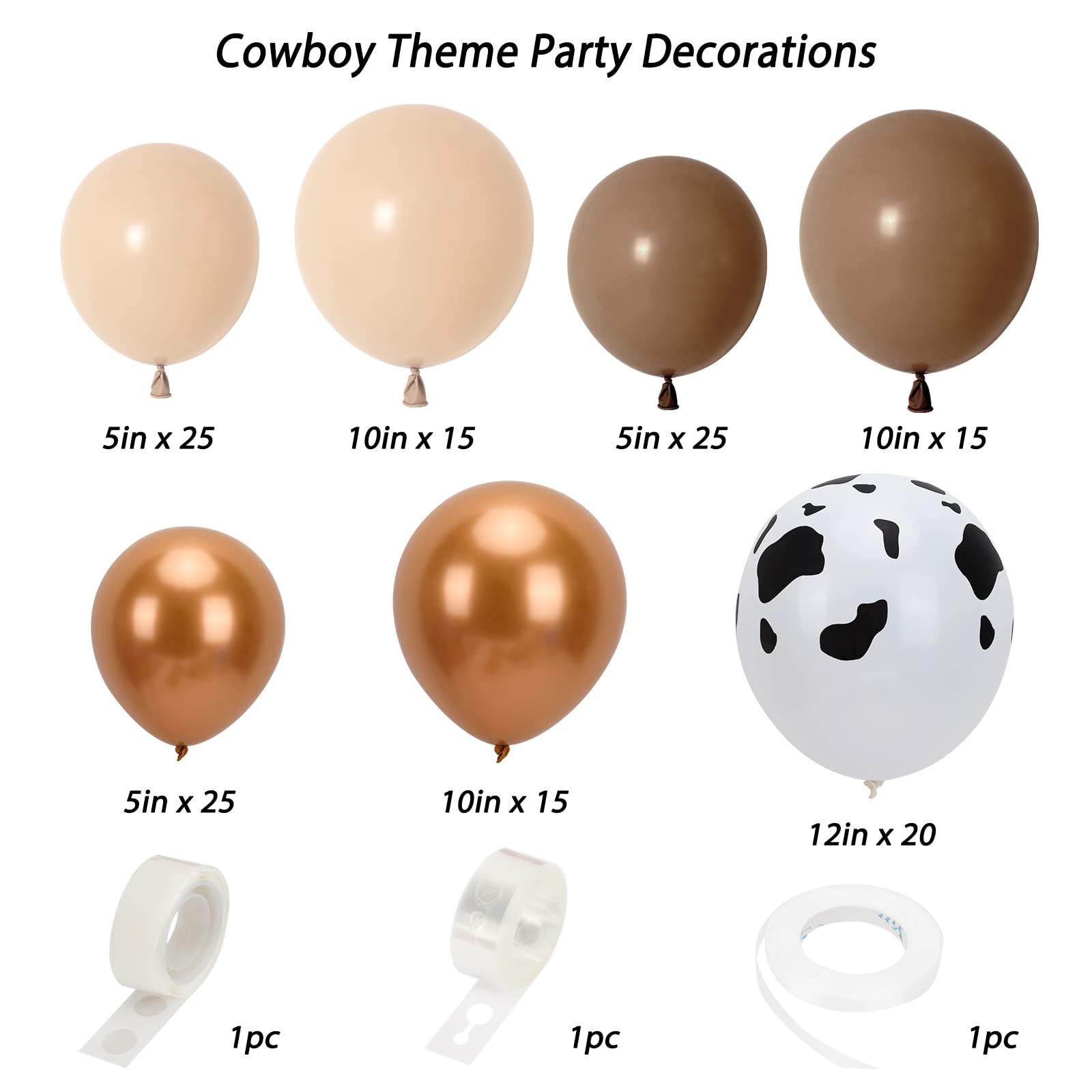 RUBFAC Cow Balloons Garland Arch Kit with Neutral Brown Blush Various Sizes Balloon for CowBoy CowGirl Themed Party Baby Shower Farm Birthday Party Decorations