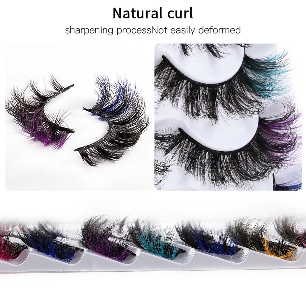 Uranian False Eyelashes Colored Fluffy Faux Mink Lashes Dramatic Colorful Russian Strip Eye Lashes with Color Natural Look Lashes Long Volume Fake Eyelashes for Women and Girls(7 Pairs)