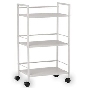 worcas 3 tier metal storage shelves with wheels, utility cart,versatile large capacity heavy duty cart for kitchen bathroom office garage warehouse(white)