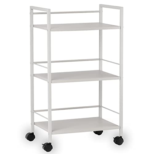 WORCAS 3 Tier Metal Storage Shelves with Wheels, Utility Cart,Versatile Large Capacity Heavy Duty Cart for Kitchen Bathroom Office Garage Warehouse(White)