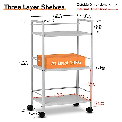 WORCAS 3 Tier Metal Storage Shelves with Wheels, Utility Cart,Versatile Large Capacity Heavy Duty Cart for Kitchen Bathroom Office Garage Warehouse(White)