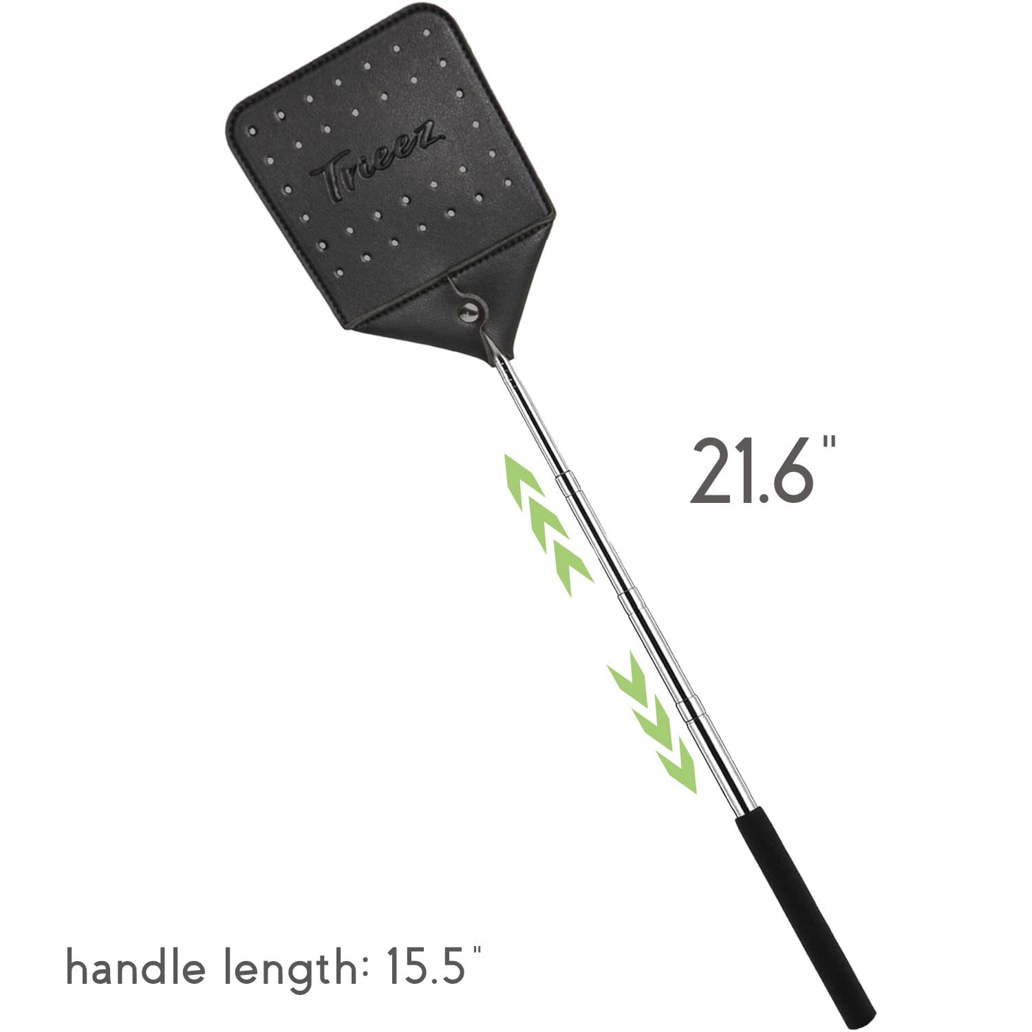 Trieez Flyswatter - Long Fly Swatter, Sturdy Leather Fly Swatter, Heavy Duty Telescopic Flyswatter with Durable Stainless Steel Handle, Rustic Bug Swatter for Home and Outdoors - (1 Pcs)