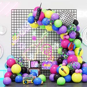 rubfac 80s 90s theme party decorations 110pcs balloon garland kit 6pcs inflatable disco ball radio boom box retro mobile phone microphone guitar balloons for back to 80s 90s hip hop party supplies