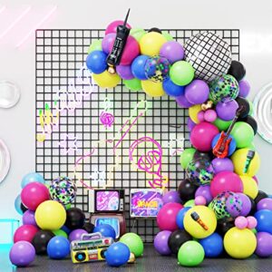 RUBFAC 80s 90s Theme Party Decorations 110Pcs Balloon Garland Kit 6PCS Inflatable Disco Ball Radio Boom Box Retro Mobile Phone Microphone Guitar Balloons for Back to 80s 90s Hip Hop Party Supplies