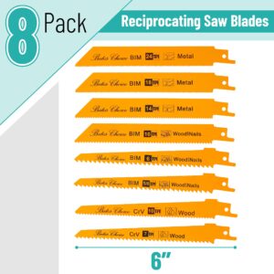Bates- Reciprocating Saw Blades, 8 Pack, 6 inch, Saw Blade, Reciprocating Saw Blades Wood, Reciprocating Saw Blades Metal, Saw Blades Reciprocating Saw, Metal Cutting Reciprocating Saw Blades