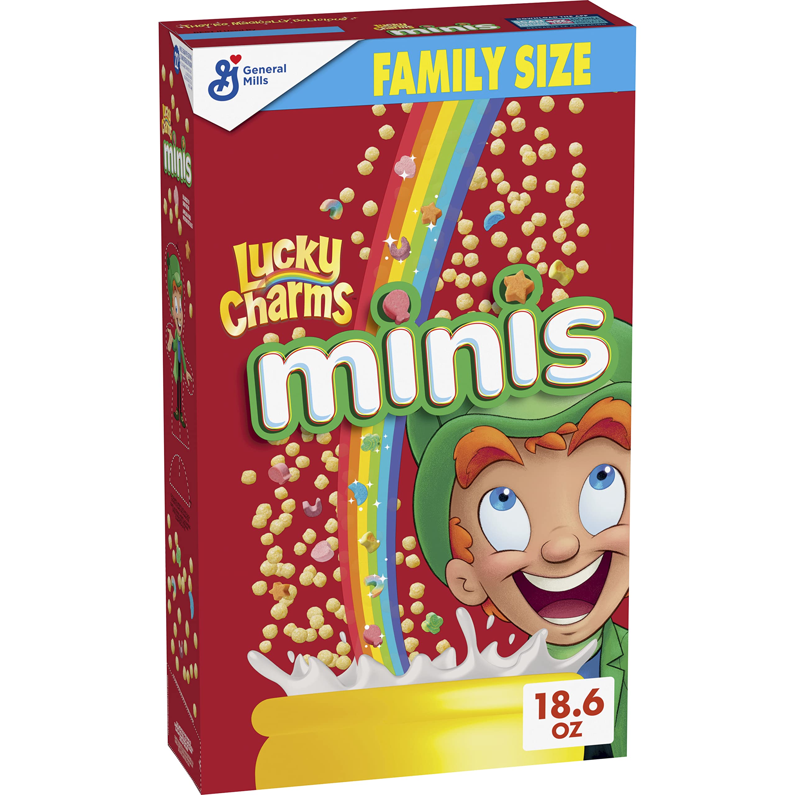 Lucky Charms Minis Cereal with Marshmallows, Kids Breakfast Cereal, Family Size, 18.6 oz