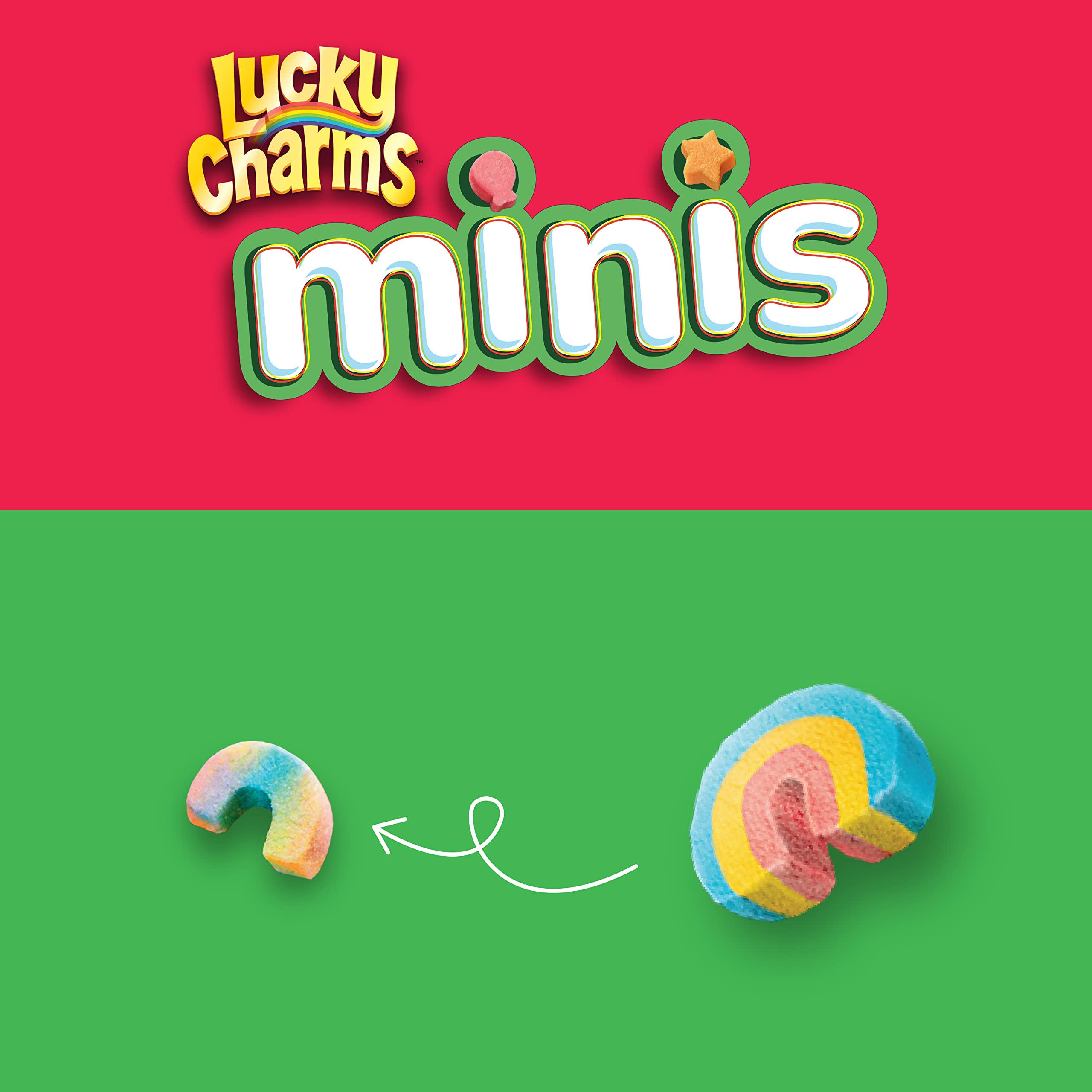 Lucky Charms Minis Cereal with Marshmallows, Kids Breakfast Cereal, Family Size, 18.6 oz