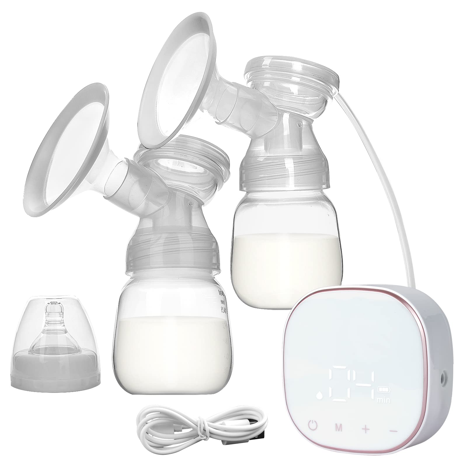 Double Breast Pump Auto Massage Low Noise Electric Breast Pump LCD Touch Screen Breast Pump, Hands Free Mommy, 3 Modes & 9 Levels, 22mm (white11)