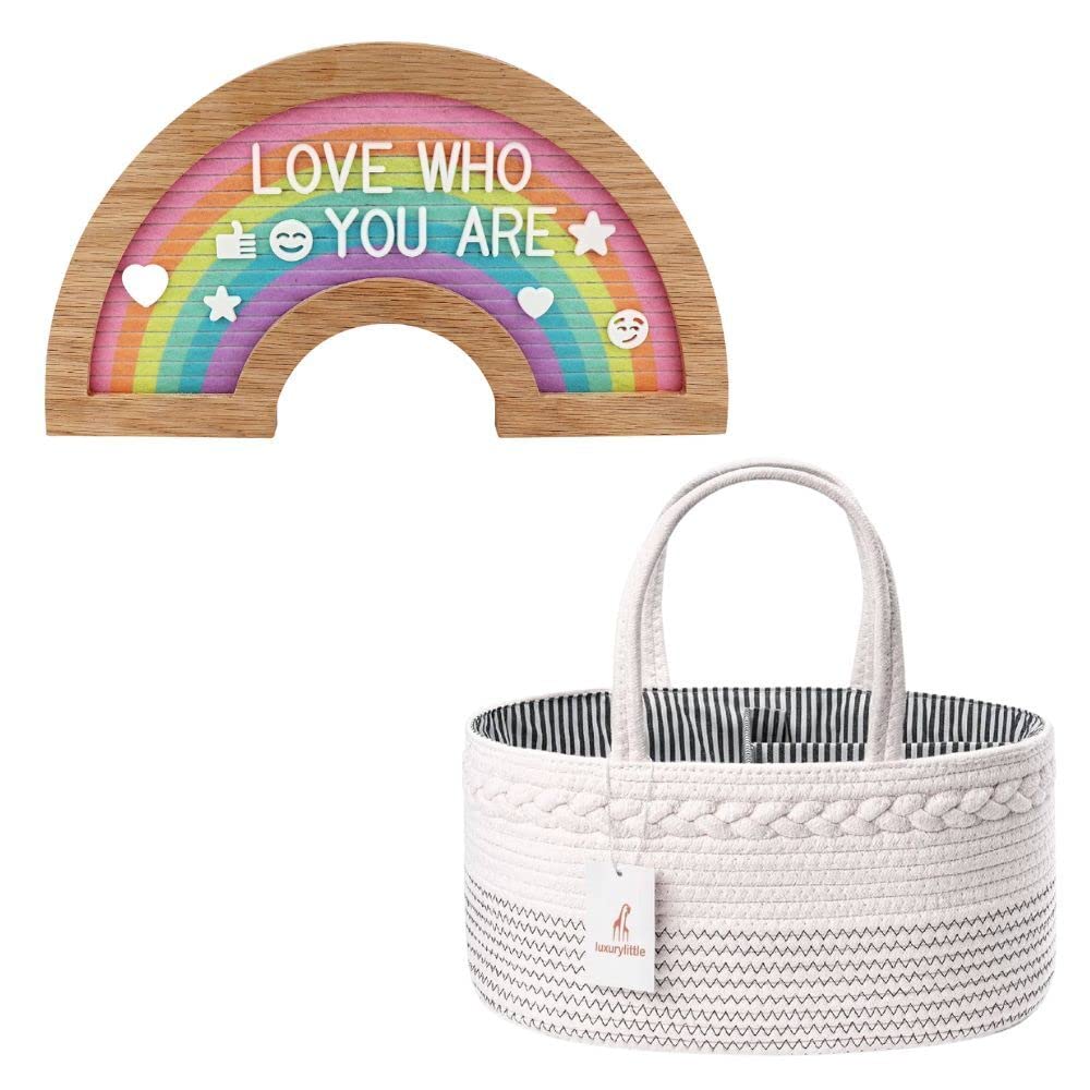 luxury little Baby Diaper Caddy Organizer with Rainbow Felt Letter Board