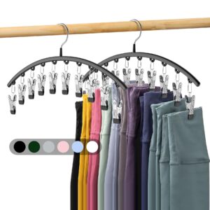 volnamal legging organizer for closet, metal yoga pants hangers 2 pack w/10 clips holds 20 leggings, space saving hanging closet organizer w/rubber coated closet organizers and storage, black