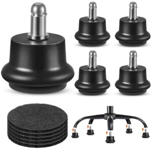 bell glides replacement office chair swivel caster wheels to fixed stationary castors,with separate self adhesive felt pads for carpet,desk chair feet wheel stopper, black 5 pcs