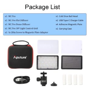 Aputure MC Pro Camera Light,5W High Brightness 1585 Lux at 0.5m,2000-10000K Adjustable Magnetic Attraction and IP65 Weatherproof RGBWW Mini On Camera Video Light