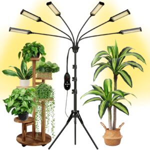 aukphie grow lights for indoor plants, full spectrum led grow light with stand, auto on/off timing 1-19h & 11 brightness levels, plant light for indoor plants with 6 light heads.
