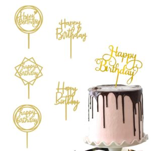 jynice 6pcs happy birthday acrylic party cake toppers mirror gold cake topper party supplies for children birthday cake decorations gifts