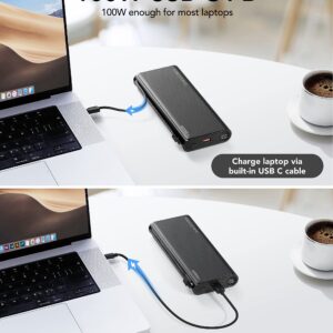 VEGER 25000mAh Portable Laptop Charger with Built-in Cables, Laptop Power Bank 100W PD/PPS Fast Charging Battery Pack (Total 130W) for MacBook Dell XPS iPad iPhone 14/13/12 Series, Samsung, More