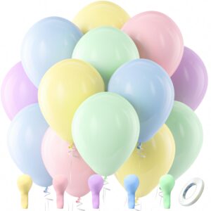 bezente pastel balloons latex party balloons, 100 pack 12 inch round helium multicolor macaron balloons for birthday rainbow party baby shower wedding decorations