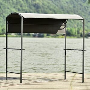 durx-litecrete bbq grill gazebo with weather-resistant sunshade,7x5 grill canopy for outdoor with serving shelf and hooks, steel construction grill shelter for backyard/patio