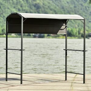 Durx-litecrete BBQ Grill Gazebo with Weather-Resistant Sunshade,7x5 Grill Canopy for Outdoor with Serving Shelf and Hooks, Steel Construction Grill Shelter for Backyard/Patio