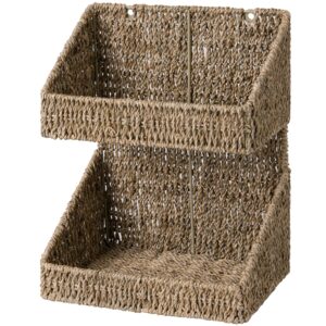 storageworks 2-tier seagrass basket, handwoven wicker basket for organizing, kitchen countertop organizer, wicker storage basket for bathroom, pantry, 1 pack