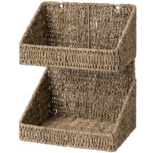 StorageWorks 2-tier Seagrass Basket, Handwoven Wicker Basket for Organizing, Kitchen Countertop Organizer, Wicker Storage Basket for Bathroom, Pantry, 1 Pack