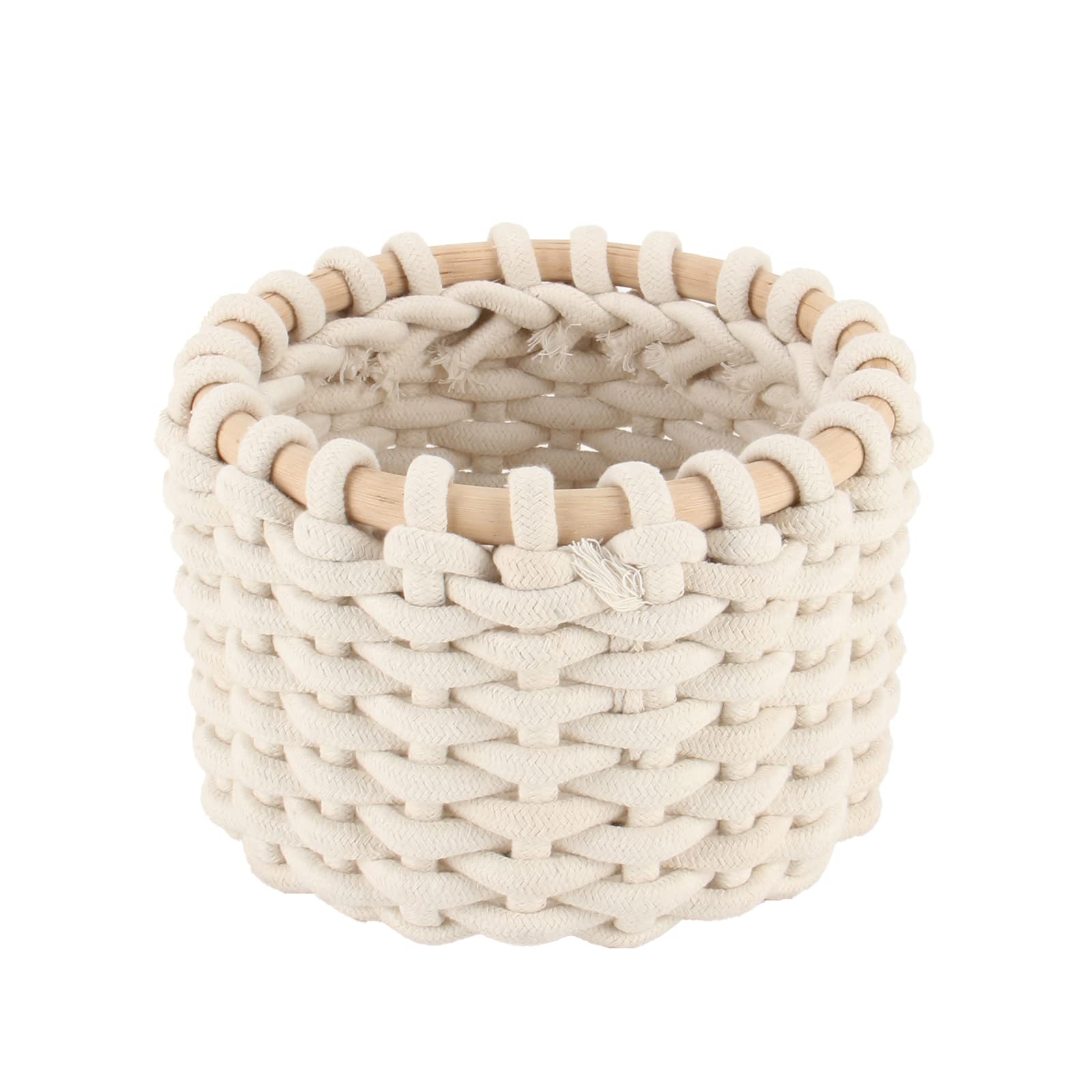 oven Nesting Baskets for Toy Organization and Home-Cotton Rope Storage Basket Decor Baby Gift Storage Basket Small Round Basket Shelf basket for Nursery Bedroom Bathroom, 9.8x6.3inches. (White)