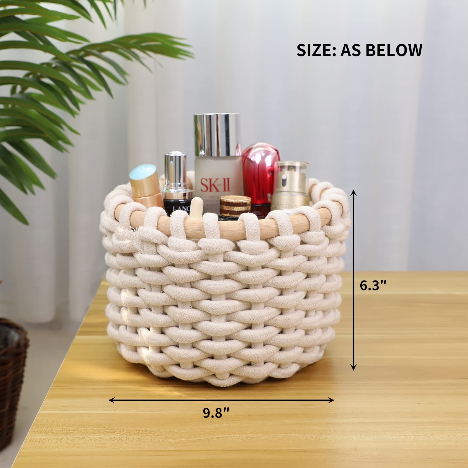 oven Nesting Baskets for Toy Organization and Home-Cotton Rope Storage Basket Decor Baby Gift Storage Basket Small Round Basket Shelf basket for Nursery Bedroom Bathroom, 9.8x6.3inches. (White)