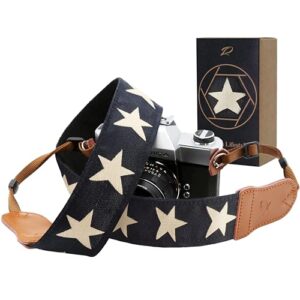 padwa lifestyle pentagram embroidered camera strap - double layer cowhide ends,2" cotton woven camera straps, adjustable vintage neck & shoulder strap for all dslr cameras,great gift for photographers